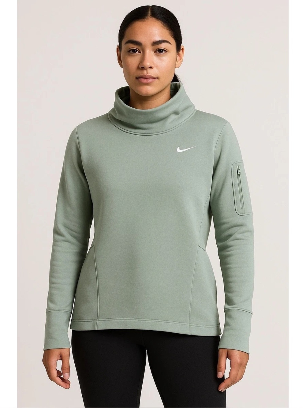 Nike Pro Therma-FIT Sage Grren Long Sleeve Mock Neck Top Size XS